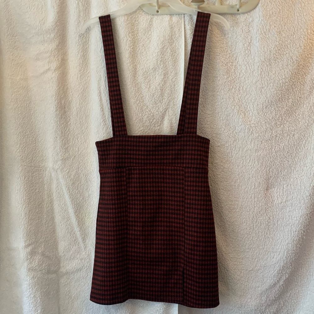 (3/$30) Red and Black Checkered Pinafore Skirt with Suspender Straps